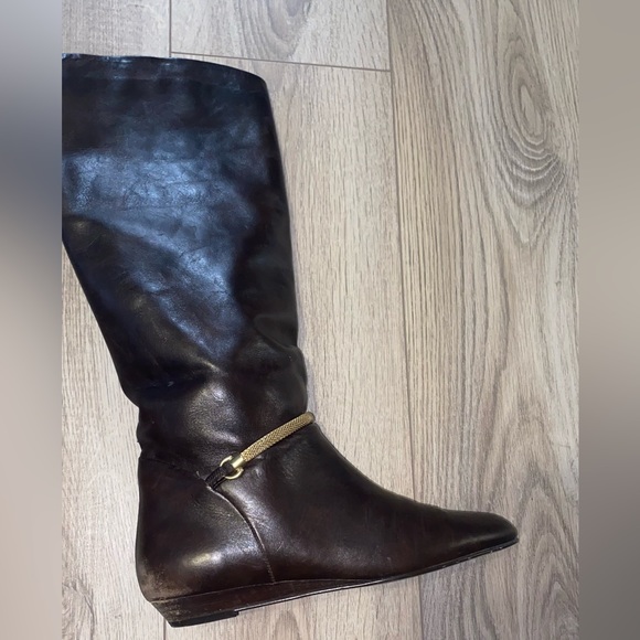 Migliorini Brown Leather Riding Boots gently worn size 9.5 with gold accent - Picture 5 of 9